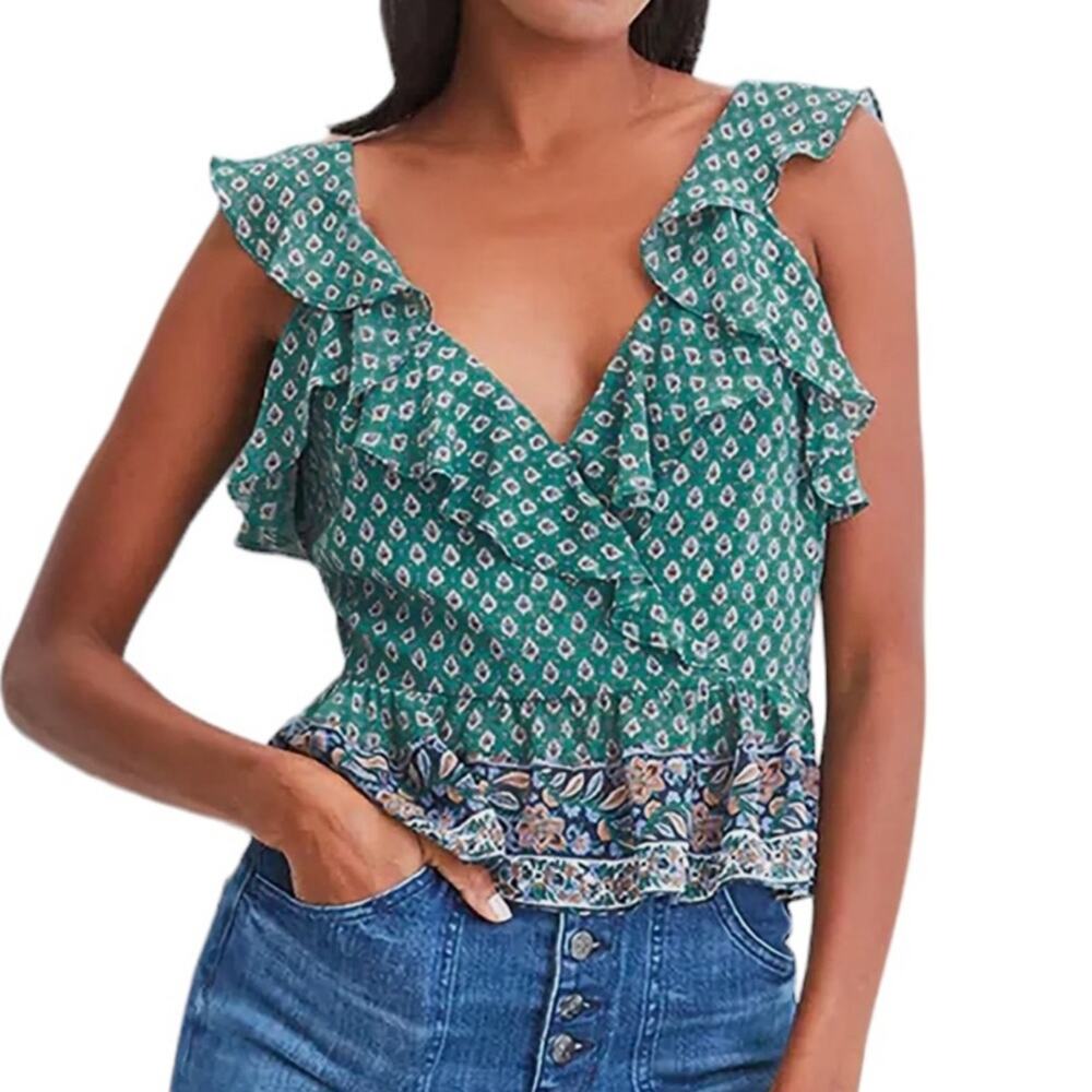 Veronica Beard Randa Silk Top in Seaglass Multi Green Paisley Sz 6